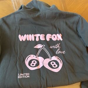 White Fox Boutique Charcoal Hoodie with Pink Logo